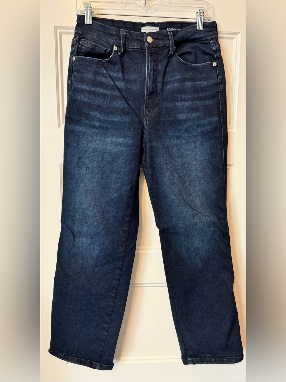 Good American Good Curve Super High Rise Straight Jeans | Dark Wash | Size 6/12